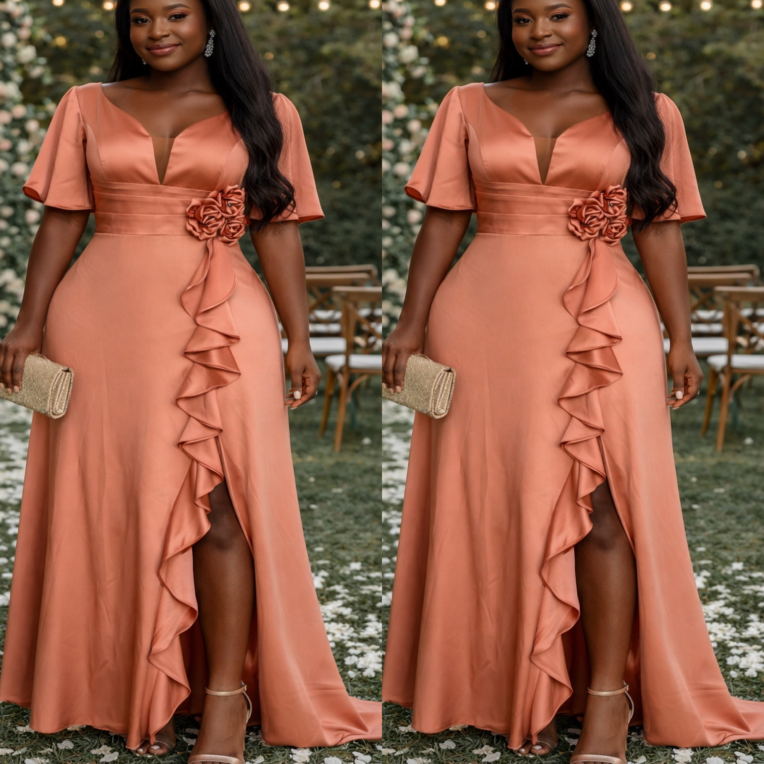 2026 Plus Size Peach A-line Mother Of Bride Dresses V-neck Short Sleeves Elastic Satin Evening Party Mama's Dress Vintage 50's Birthday Wedd