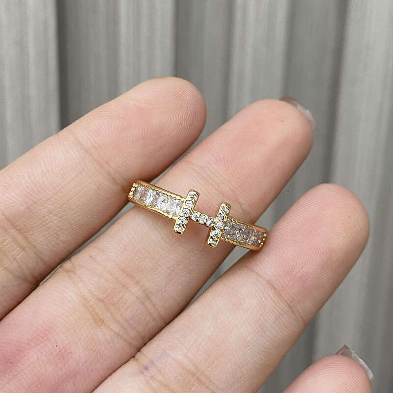 Ring Gold Plated Cubic Zirconia H Letter Open Adjustable Band Non Fading Light Luxury Niche for Daily Wear and Special Occasion Gift High Quality Text