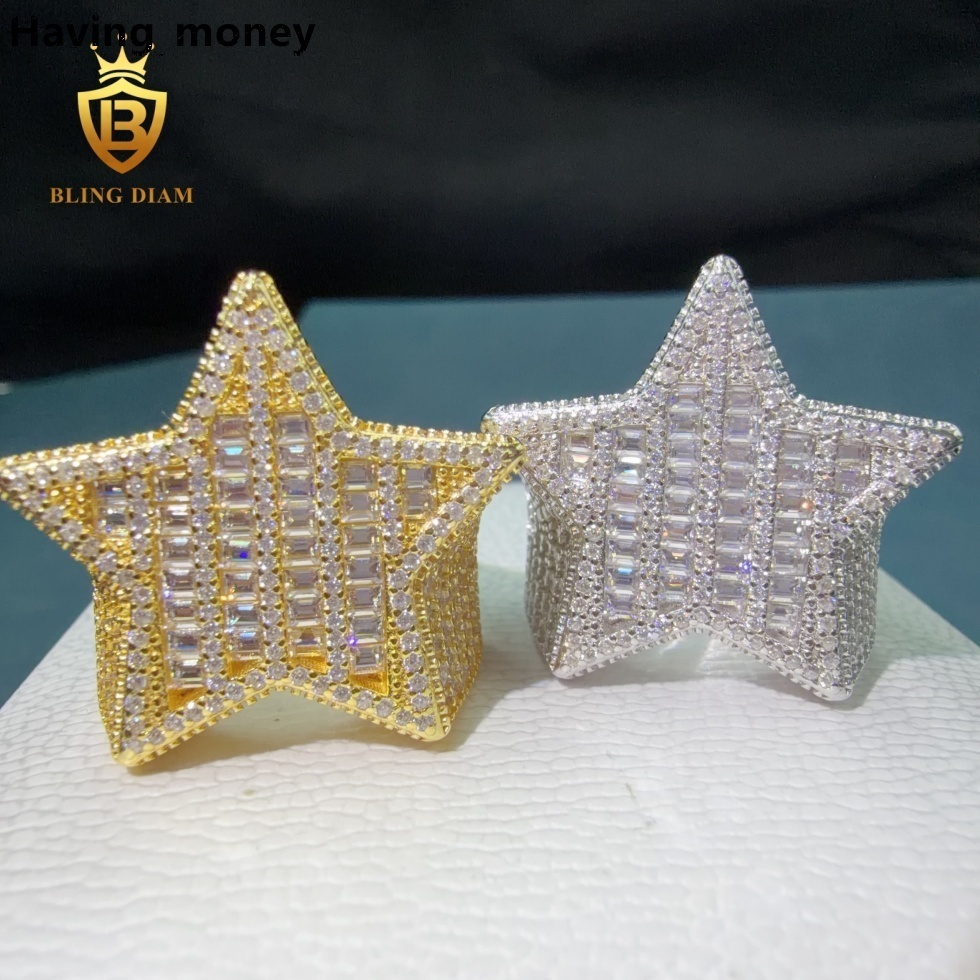 Rapper Factory Price Hiphop Star 925 Sterling Silver Engagement Moissanite Ring VVS Fine Moissanite Jewelry for Men High Quality