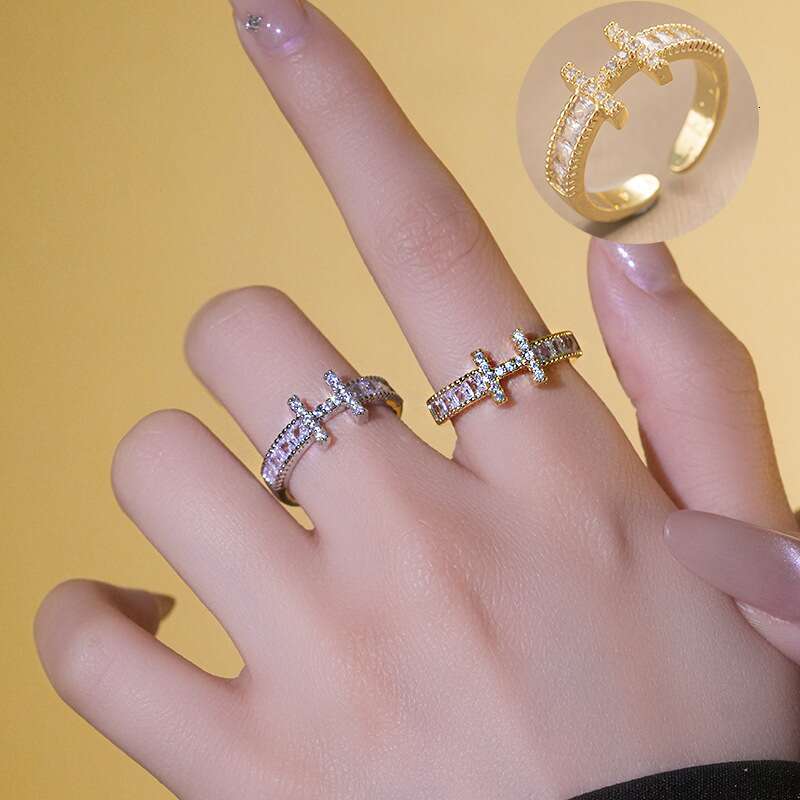 Ring Gold Plated Cubic Zirconia H Letter Open Adjustable Band Non Fading Light Luxury Niche for Daily Wear and Special Occasion Gift High Quality Text