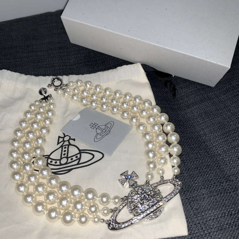 Elegant Light Luxury Triple-Tier Full Zircon Saturn Necklace for Women, Exquisite Designer Pearl Collar Stylish Daily Wear Jewelry