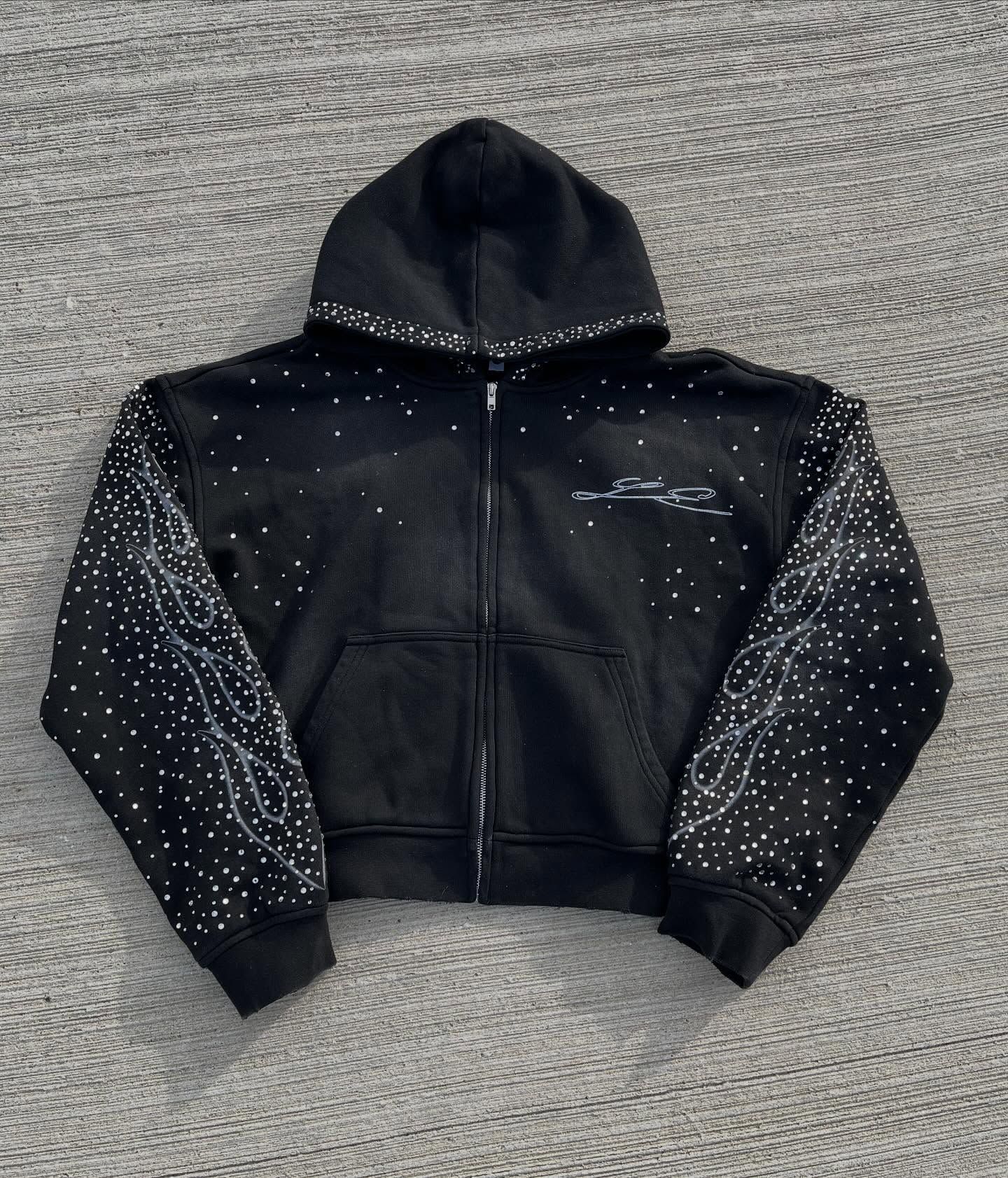 Men's Tracksuits fall winter Rhinestone Hip Hop Streetwear Loose Hooded Cardigan Sweatshirt Pants Set for Men and Women High Street Fashion Hip Hoodie Trousers Set