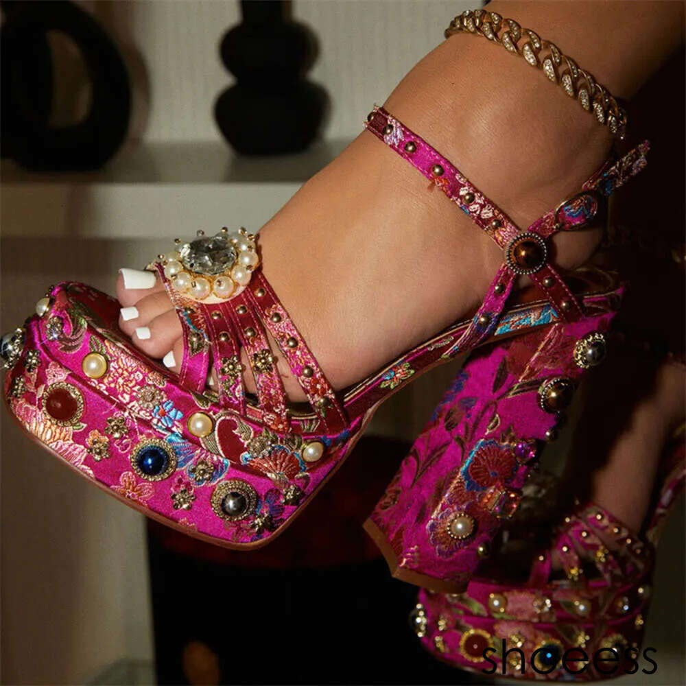 New Women Pumps High Heels Thick Platform Banquet Female Sandals Satin Big Size Fashion Runway Colorful Sexy designer shoes Cool Ladies Shoes