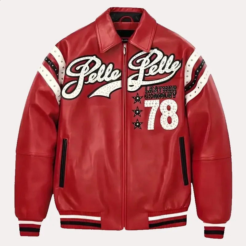 Streetwear Retro Red Leather Jacket Y2K Men Women Hip Hop Letter Embroidery Rhinestone Oversized Motorcycle Jacket Casual Coats 260209