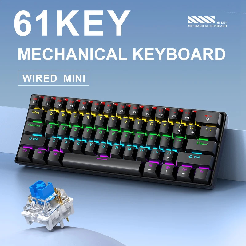 APAYADO K61 60 Mini Wired Gaming Mechanical Keyboard Phantom RGB 61 Keys RedBlue Switch Ergonomic Portable for PCLaptop 260506 - view 3