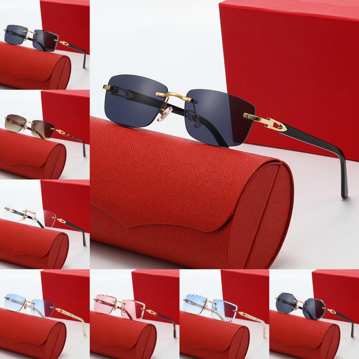 New Square Rimless Designer Sunglasses for Woman Men Original Black Marbled Buffalo Horn Sun glasses Luxury Model male and female Cut Sunglasses Lunettes