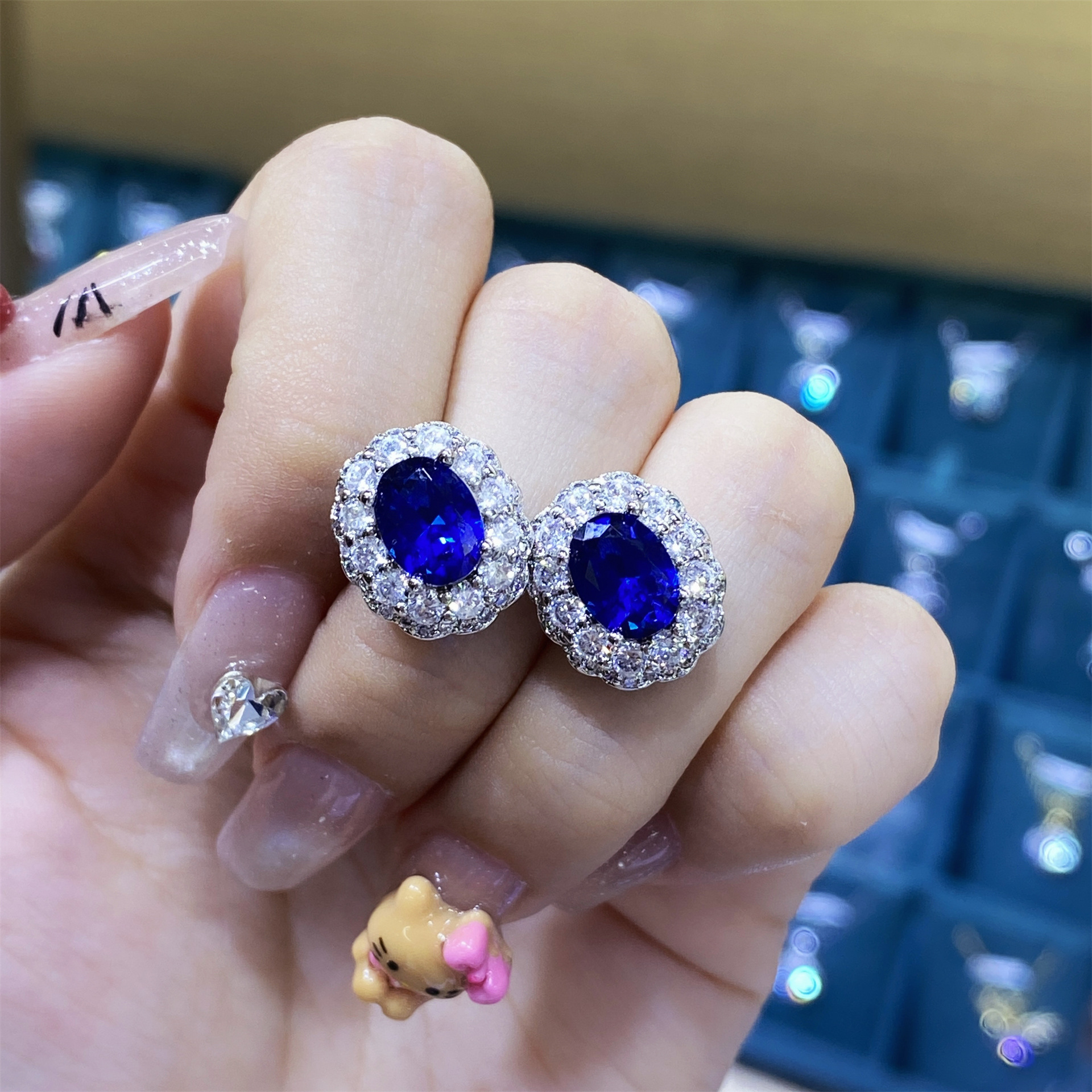 2026 Choucong Wedding Jewelry Sets Luxury Jewelry 18K White Gold Fill Oval Cut Blue Sapphire CZ Diamond Gemstones Elegant Open Ring Stud Earring Princ