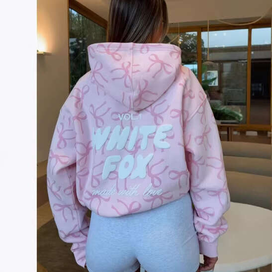 women gym set 220g Autumn Winter Women's Trendy Sweatshirt Casual WHITEFOX Letter Print Hoodie Versatile jacket set
