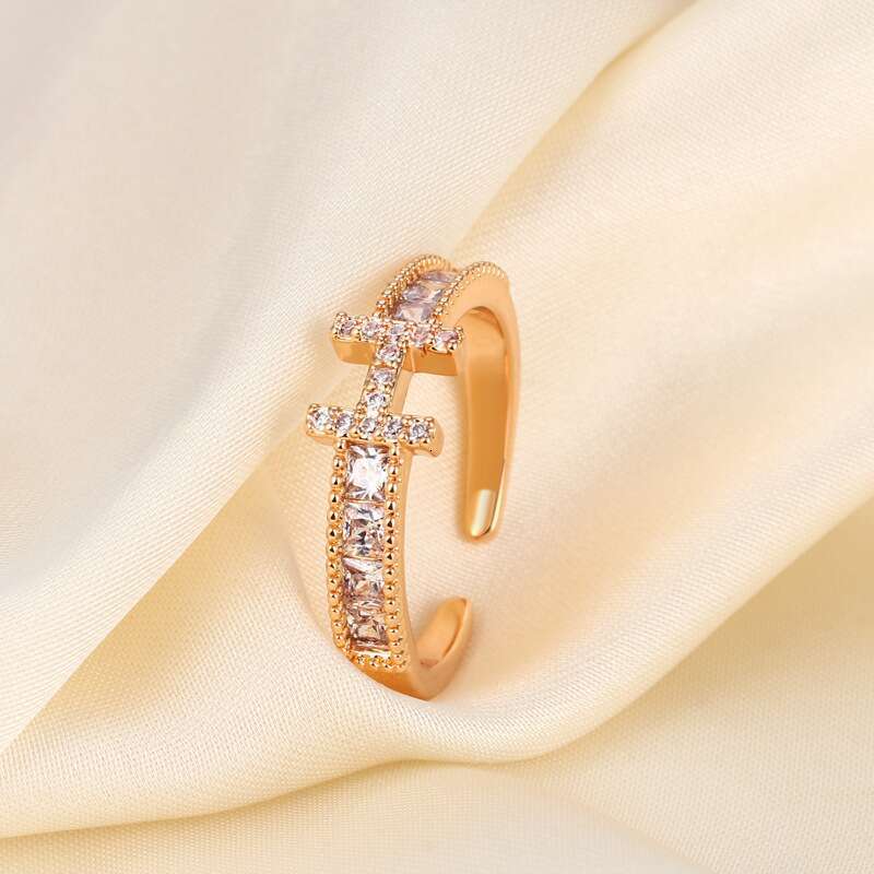 Ring Gold Plated Cubic Zirconia H Letter Open Adjustable Band Non Fading Light Luxury Niche for Daily Wear and Special Occasion Gift High Quality Text