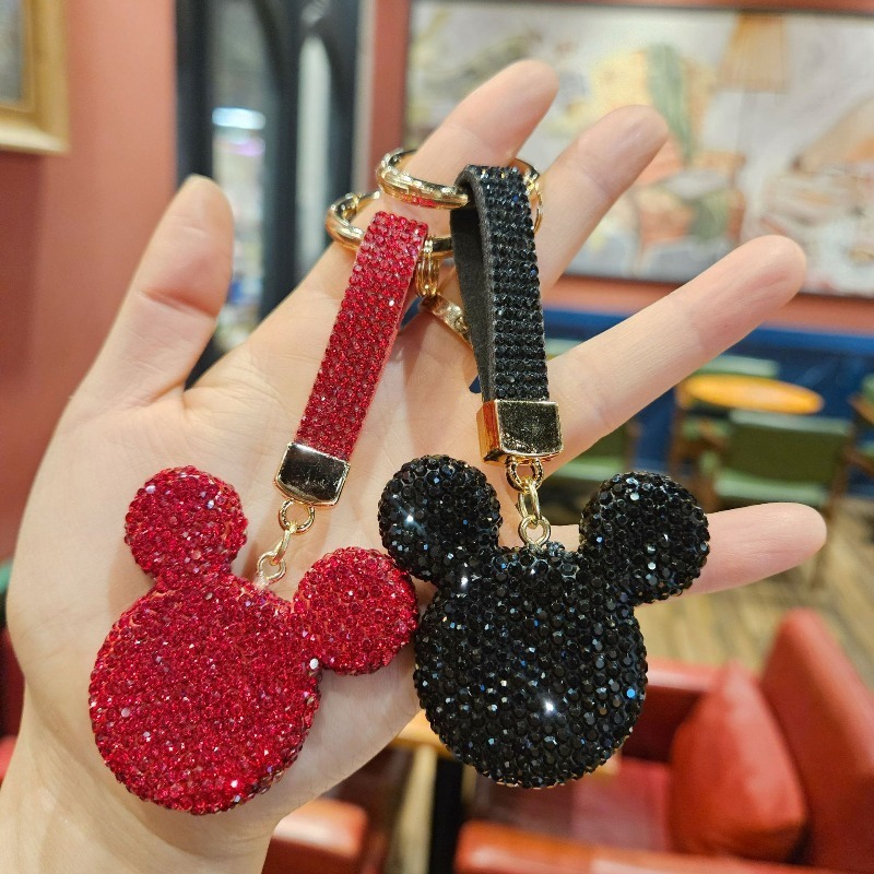 Rhinestone Crystal Cartoon Keychain Sparkling Mouse Head Pendant Fashion Car Keyring Bag Charm Gift For Women Girls