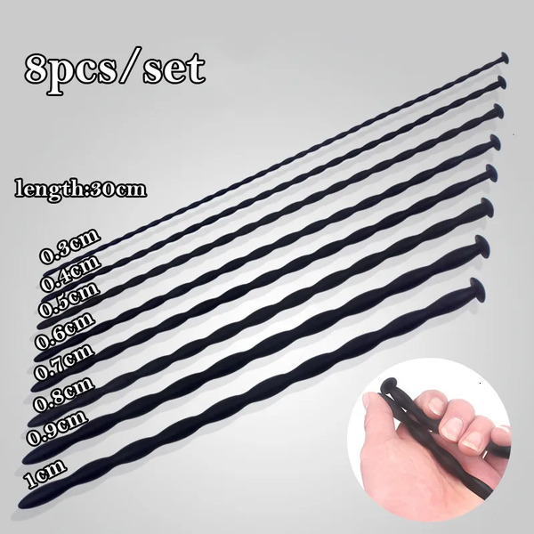 2026 New Adult Toys 8Pcs/Set Silicone Long Penis Plug Urethral Sound Stimulation Dilators Sounding Rod adult toys Bdsm Sex For Men Gay 012
