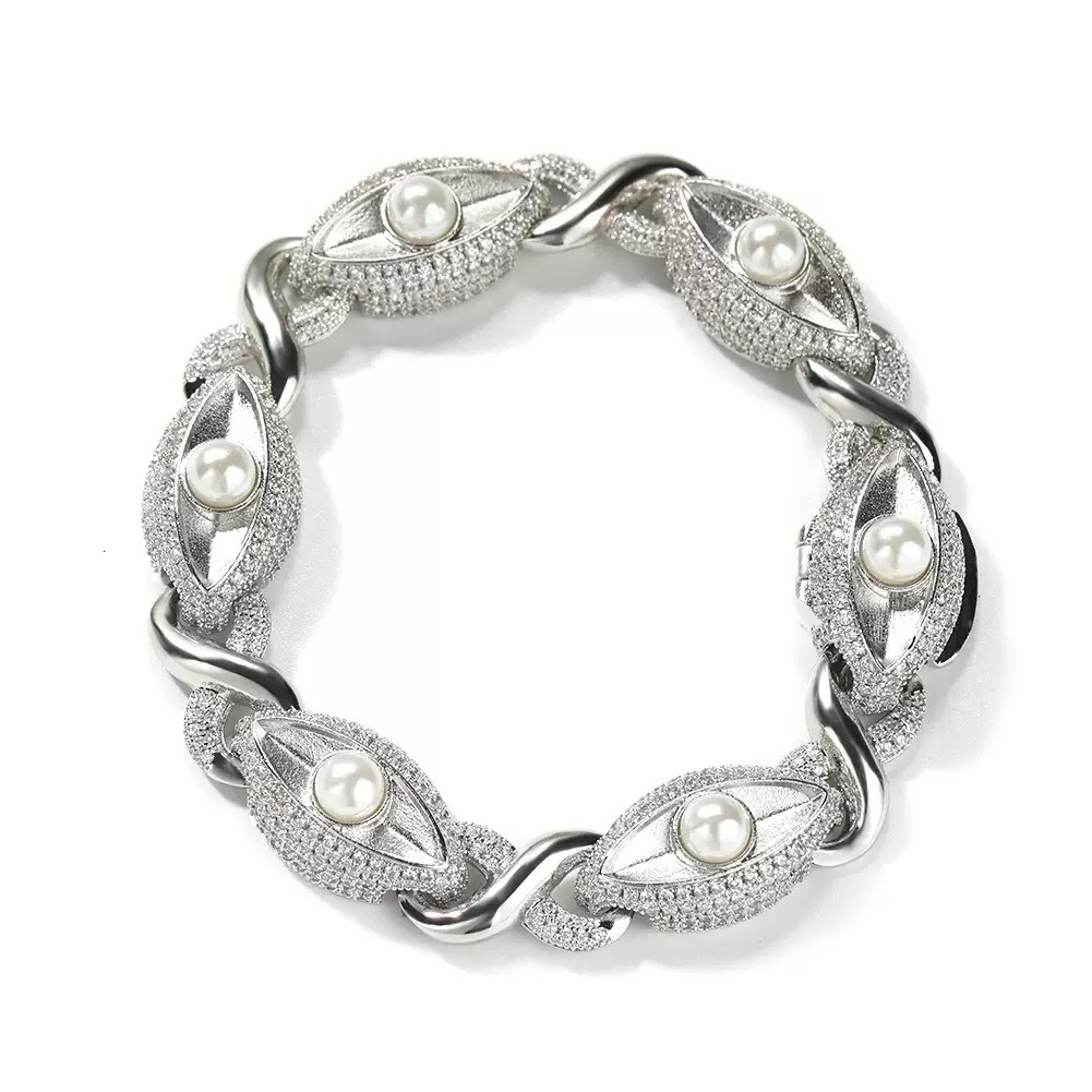 New Design 13mm Rose Gold Plated Hip Hop Jewelry Iced Out Men Moissanite Diamond Evil Eyes Infinity Cuban Bracelet