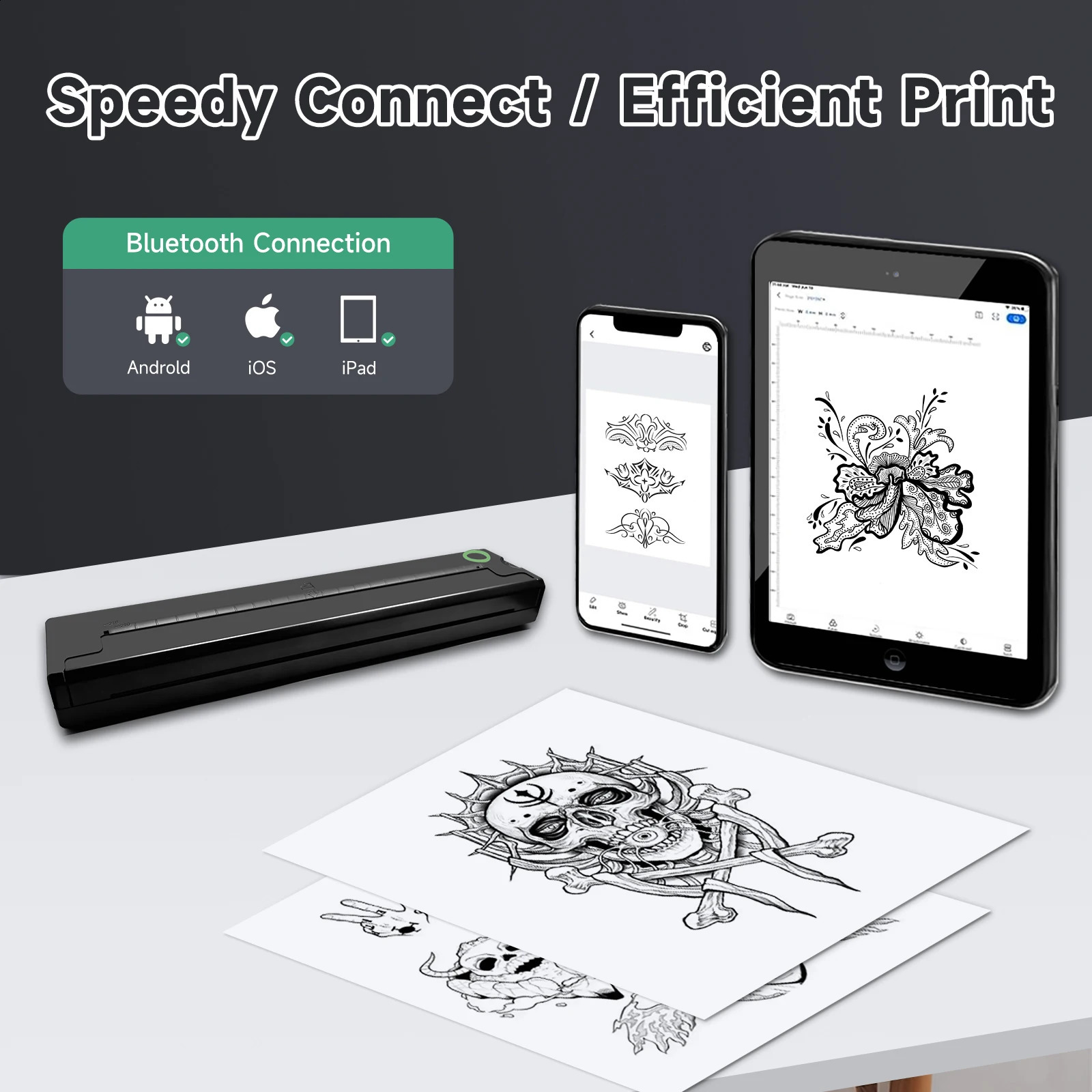 Portable A4 Thermal Printer PDF Office Family Print Inkless Bluetooth Tattoo Stencil Memo Wireless use SmartPhone 260121 - view 5