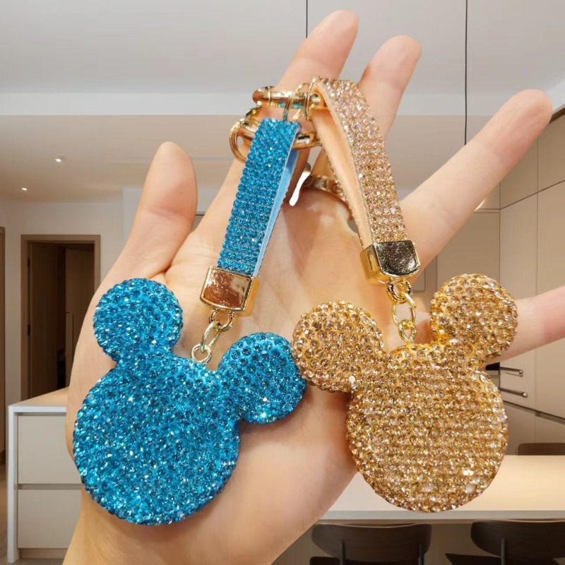 Rhinestone Crystal Cartoon Keychain Sparkling Mouse Head Pendant Fashion Car Keyring Bag Charm Gift For Women Girls