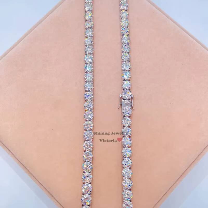 Sterling Silver White Gold 8mm Diamond Tennis Chain Hip Hop Men Moissanite Jewelry