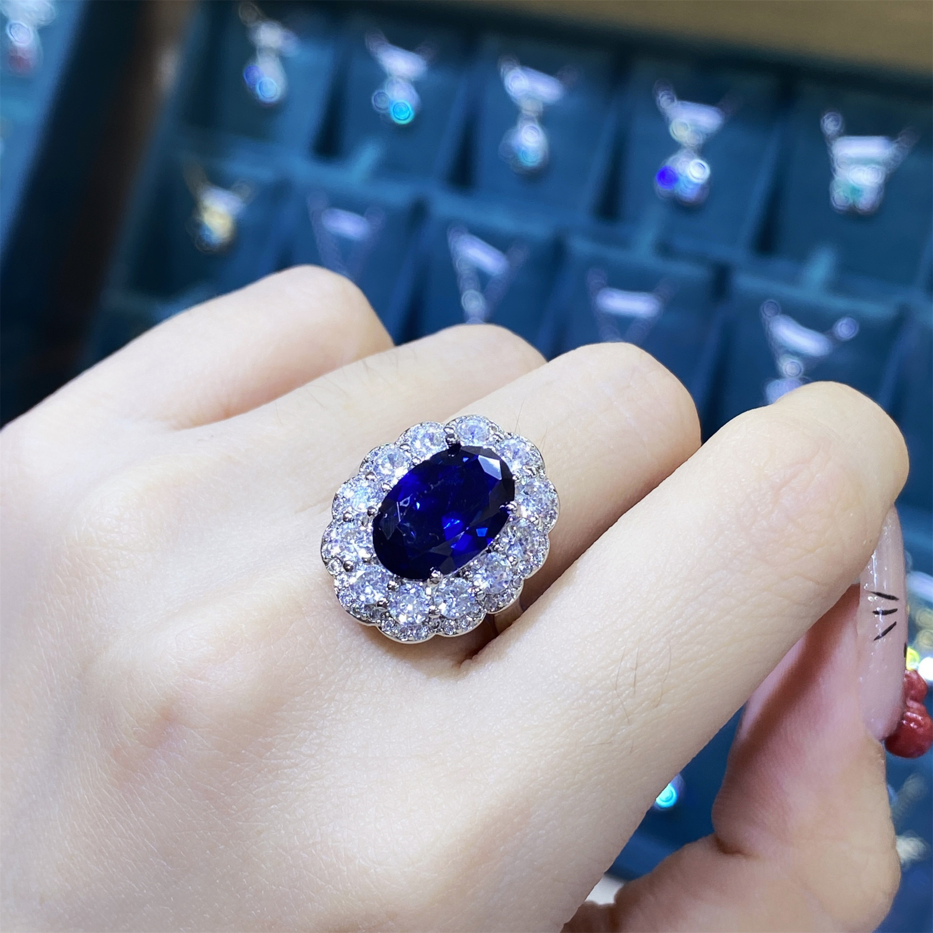 2026 Choucong Wedding Jewelry Sets Luxury Jewelry 18K White Gold Fill Oval Cut Blue Sapphire CZ Diamond Gemstones Elegant Open Ring Stud Earring Princ