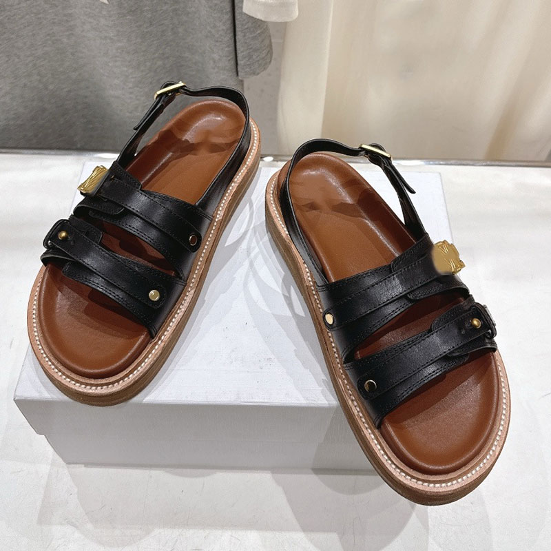 Tippi Triomphe Sandal CalfskIin Womens Summer Thick Soled Sandals Designer Hollowed Out Breathable sandals Ladie Luxury Outdoor Round Toe sandal Sizes 35 41