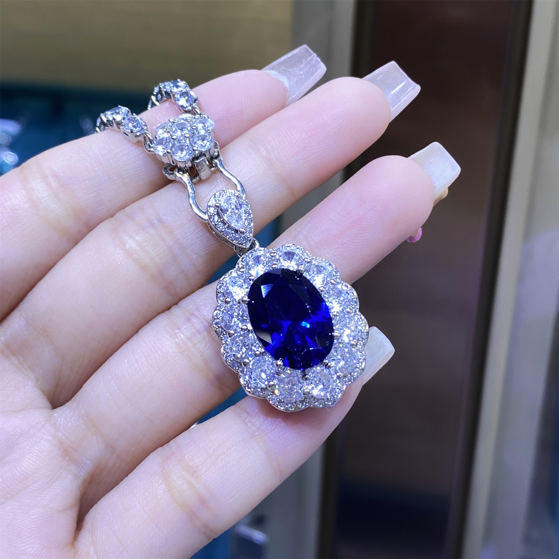 2026 Choucong Wedding Jewelry Sets Luxury Jewelry 18K White Gold Fill Oval Cut Blue Sapphire CZ Diamond Gemstones Elegant Open Ring Stud Earring Princ