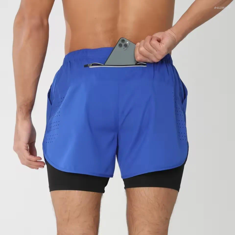 Men's Shorts Running Double-layer Quick-drying Fitness 2-in-1 Sports Workout Training Bodybuilding Male