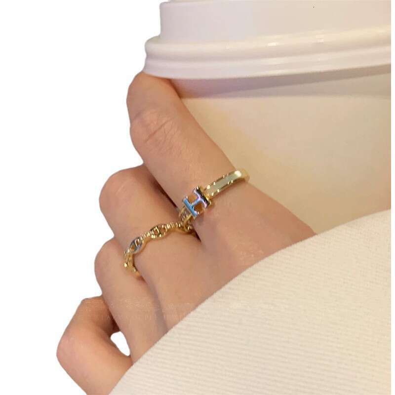 Jewelry Ring Cochon Lettre H avec Coquille Zircone Cubique Ajustable Empilable pour Usage Quotidien Cadeau Texture de Haute Trendy Stuff Letter Ring B