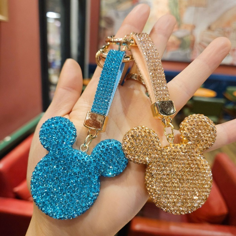 Rhinestone Crystal Cartoon Keychain Sparkling Mouse Head Pendant Fashion Car Keyring Bag Charm Gift For Women Girls