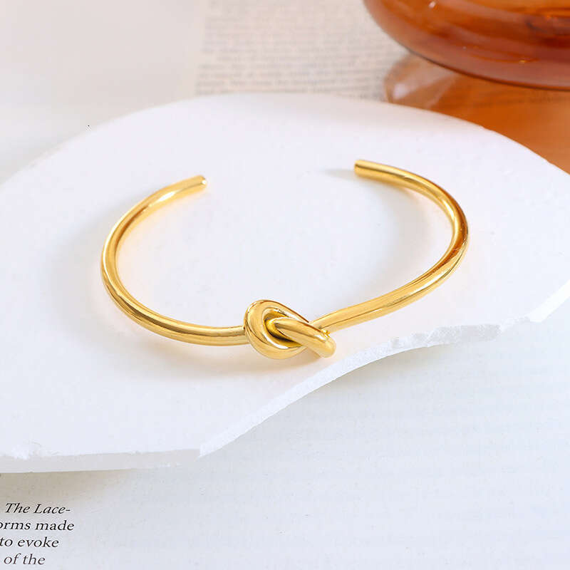Bracelet Jewelry European American INS Style Personality Fashion Thick and Thin Open Knot Titanium Steel 18K Gold Plated Non-Fading Bangle