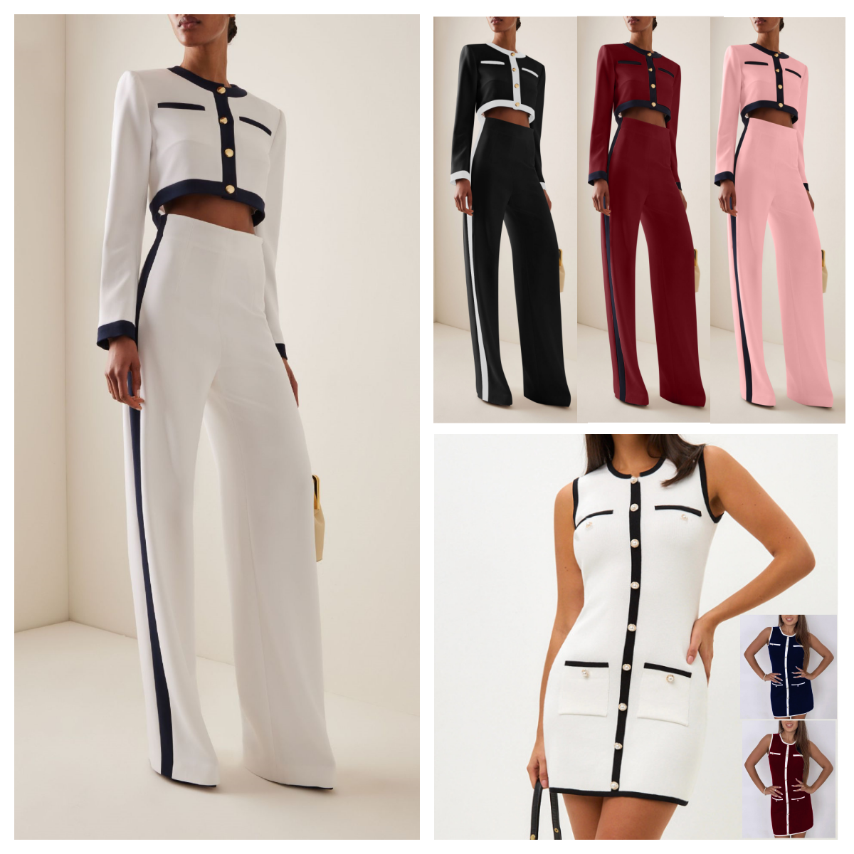 Women's Two Piece Pants Fashion Set Women Elegance Set Round Neck Long Sleeve Patchwork Singe Breasted Button Top Loose Wide Legs Casual Sets Autumn