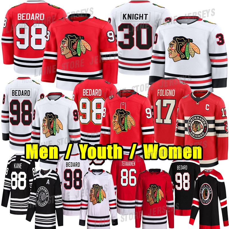 98 ConnorS Bedard chicago hockey blackhawksS jersey 55 Artyom Levshunov Frank Nazar Spencer Knight Teuvo Teravainen Oliver Moore Jason Dickinson jerseys