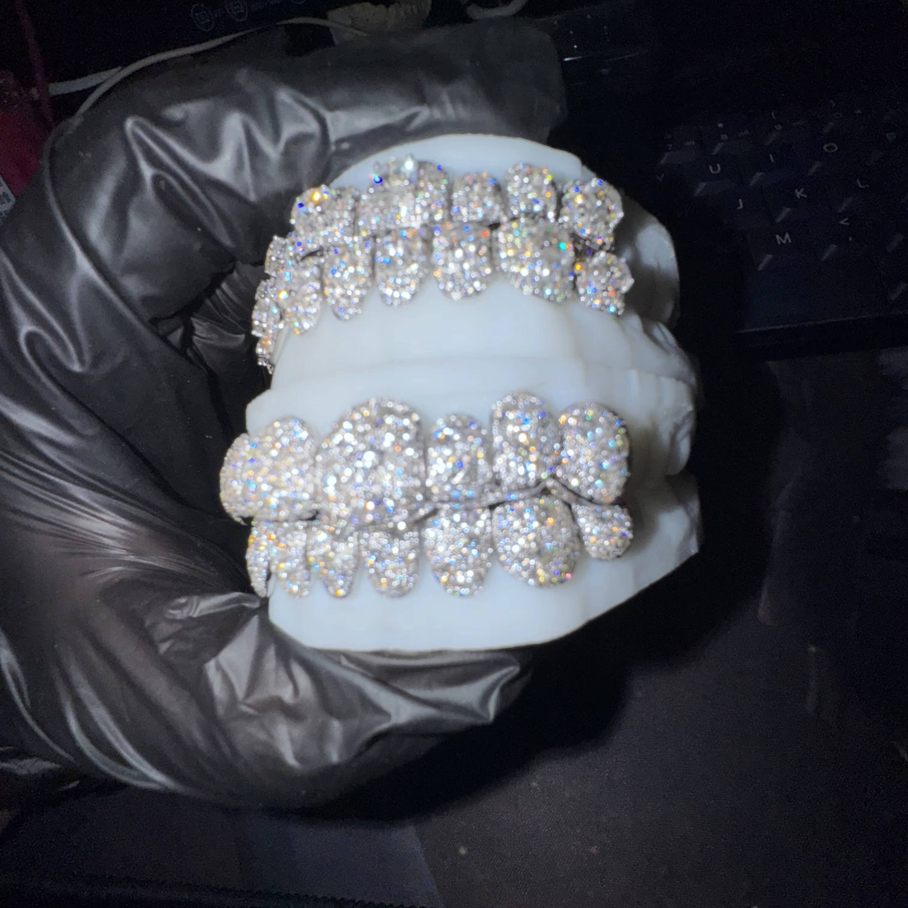 8 on 8 Custom Made Fitted Grills Teeth Perm Cut Grillz 18K Gold Plated Solid 925 Silver VVS Moissanite Diamond Teeth Grillz - view 4