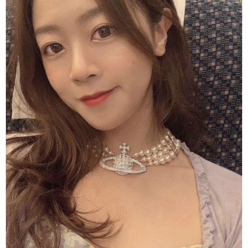 Elegant Light Luxury Triple-Tier Full Zircon Saturn Necklace for Women, Exquisite Designer Pearl Collar Stylish Daily Wear Jewelry