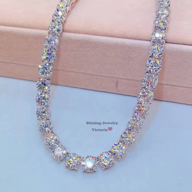 Sterling Silver White Gold 8mm Diamond Tennis Chain Hip Hop Men Moissanite Jewelry