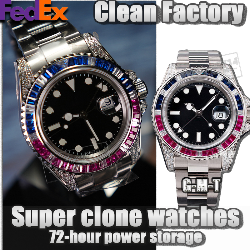 Mens Watch Designer Watches Men Super Watches Clean Factory 40MM GMT Cal.3285 Movement Mechanical Watch Colored Diamonds 904L Sapphire Waterproof World Time New Box