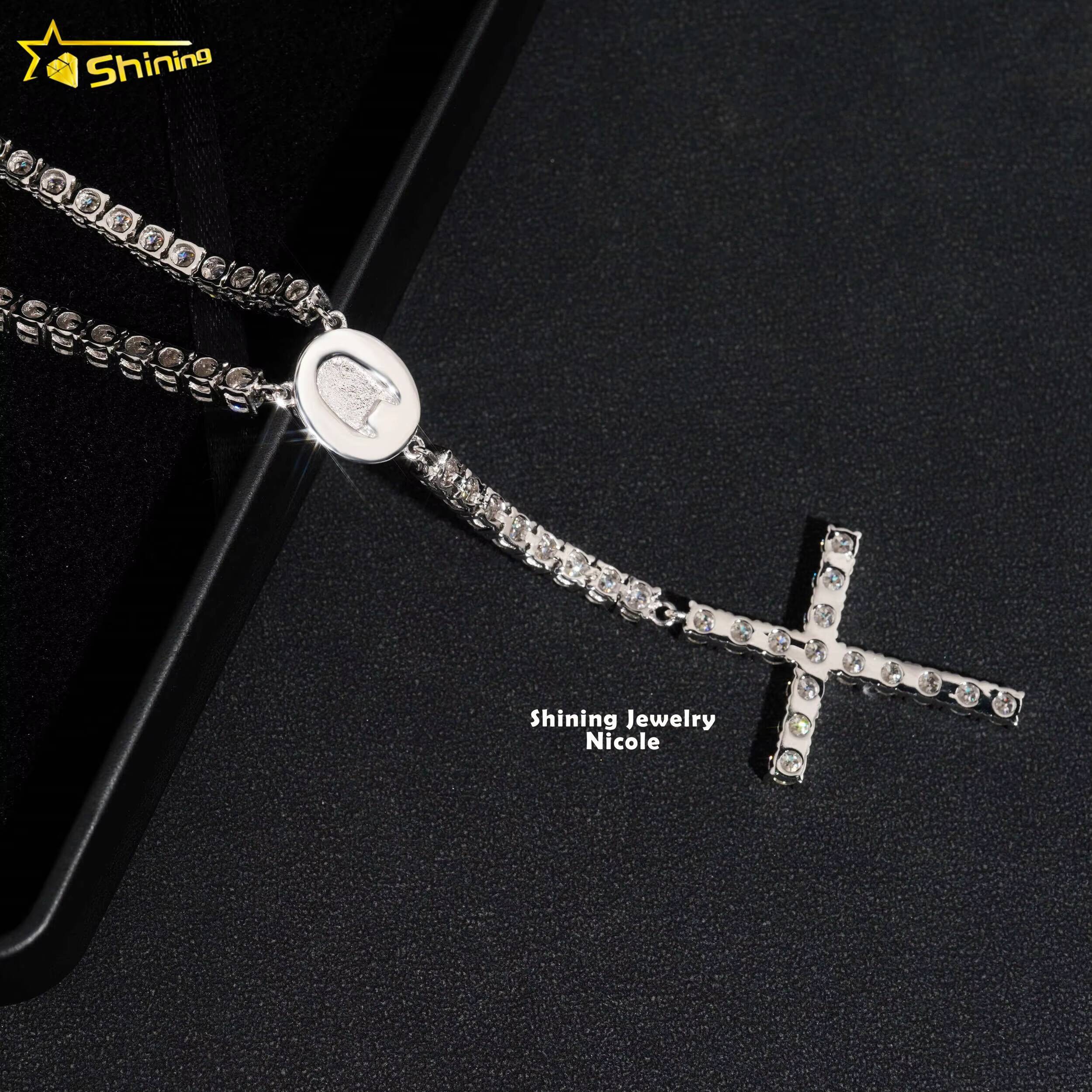 Hip Hop Fashion Trendy D VVS Moissanite Diamond 4MM Rosary Chain Cross Necklace 925 Silver Tennis Chain