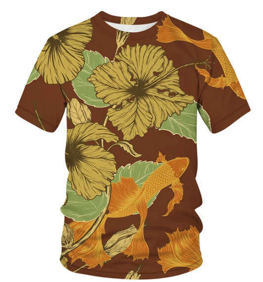 Men's T-Shirt Summer Printed Short Sleeve Harajuku Koi Style Hip Hop Animal Fashion Hot-Selling Round Neck fashion Loose Fit Daily Wear