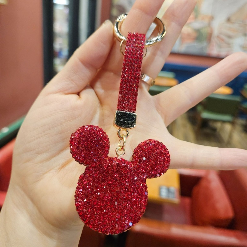 Rhinestone Crystal Cartoon Keychain Sparkling Mouse Head Pendant Fashion Car Keyring Bag Charm Gift For Women Girls