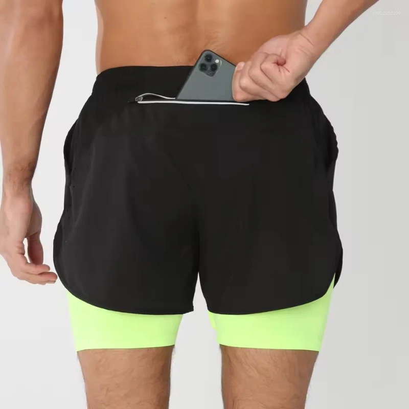 Men's Shorts Running Double-layer Quick-drying Fitness 2-in-1 Sports Workout Training Bodybuilding Male