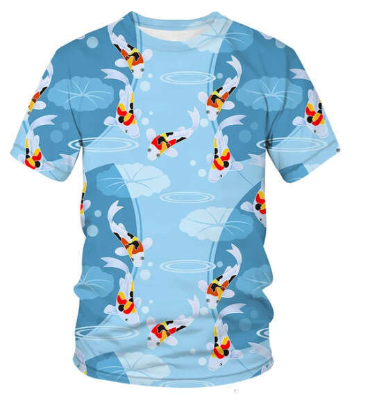 Men's T-Shirt Summer Printed Short Sleeve Harajuku Koi Style Hip Hop Animal Fashion Hot-Selling Round Neck fashion Loose Fit Daily Wear
