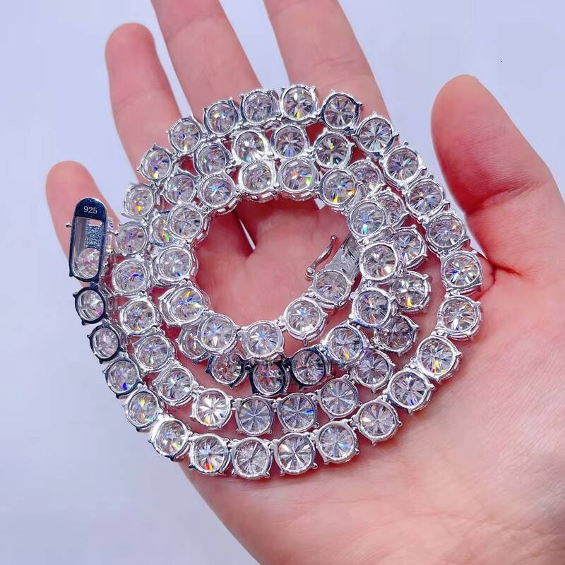 Sterling Silver White Gold 8mm Diamond Tennis Chain Hip Hop Men Moissanite Jewelry