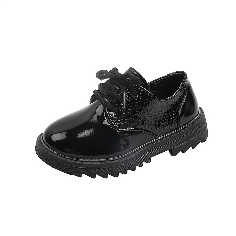 Boys Performance Leather Shoes Spring and Autumn Britain Style All-match Black Childrens Fashion Black Lace-up Simple 260124