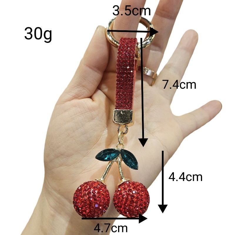 Sparkling Rhinestone Cherry Keychain Crystal Fruit Pendant Fashion Bag Charm Car Keyring For Women Girls Gift