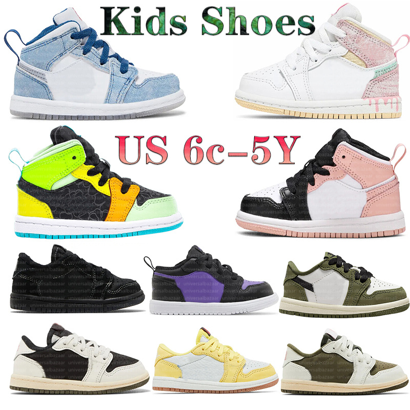 2027 kids shoes low Toddler sneakers Olive pink Mocha Black BABY boys girls 1 Basketball Shoe youth 6C 4Y 5Y