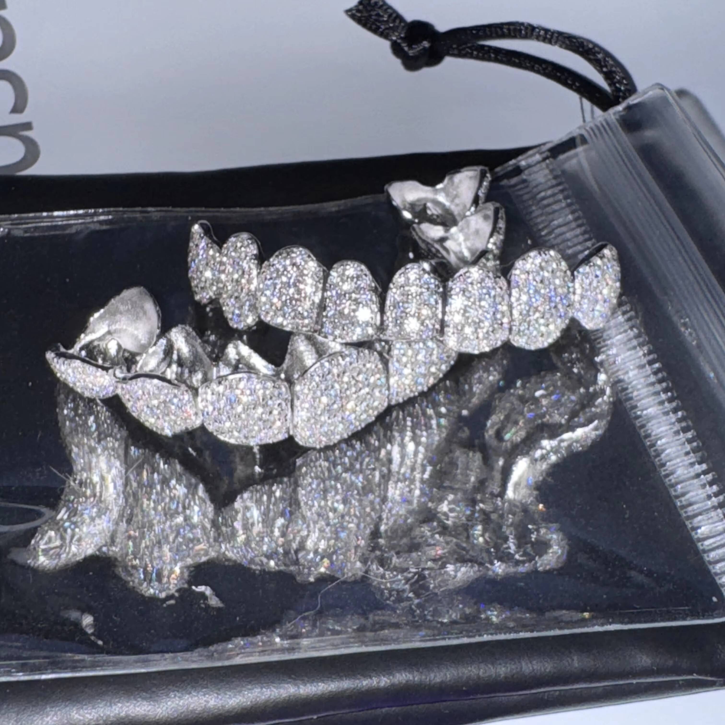 8 on 8 Custom Made Fitted Grills Teeth Perm Cut Grillz 18K Gold Plated Solid 925 Silver VVS Moissanite Diamond Teeth Grillz - view 6