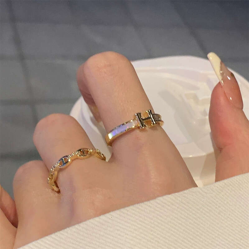 Jewelry Ring Cochon Lettre H avec Coquille Zircone Cubique Ajustable Empilable pour Usage Quotidien Cadeau Texture de Haute Trendy Stuff Letter Ring B