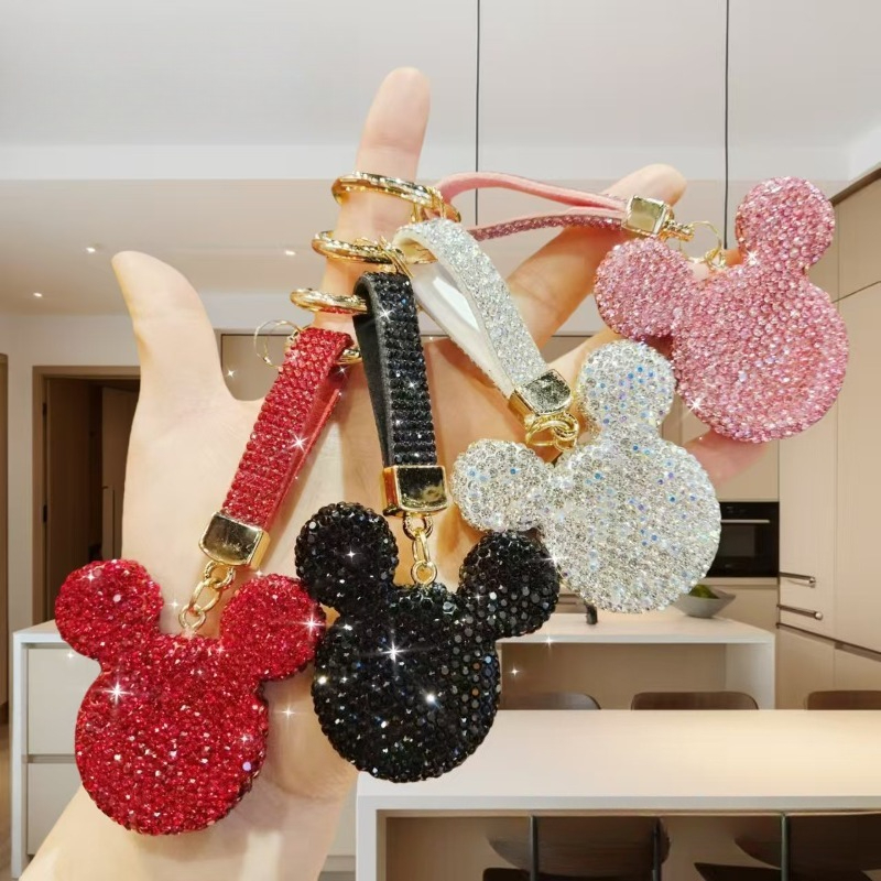 Rhinestone Crystal Cartoon Keychain Sparkling Mouse Head Pendant Fashion Car Keyring Bag Charm Gift For Women Girls