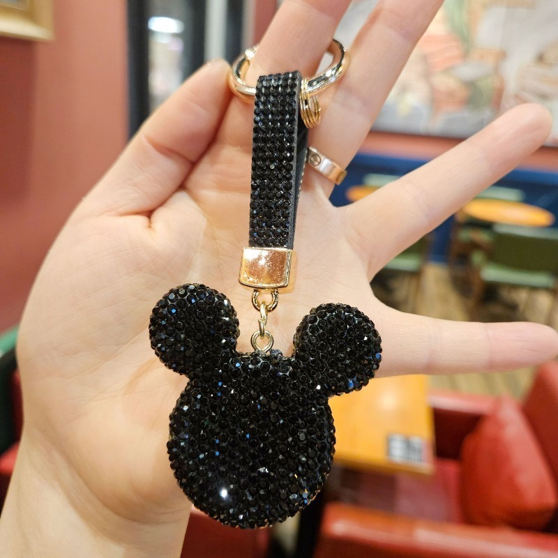 Rhinestone Crystal Cartoon Keychain Sparkling Mouse Head Pendant Fashion Car Keyring Bag Charm Gift For Women Girls