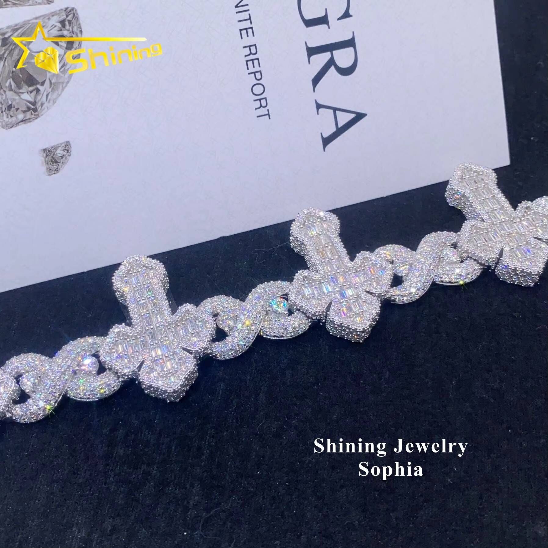 Wholesale Price S925 Sterling Silver Hip Hop Iced Out Men Jewelry Cross Cuban Link Bracelets Moissanite Cuban Bracelet