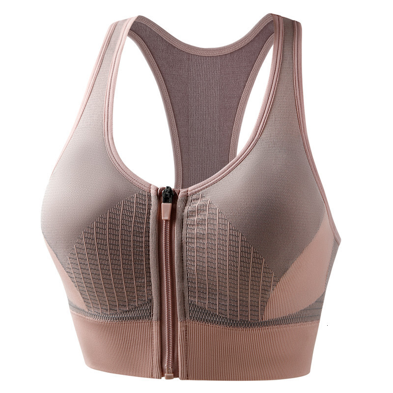 Fitness Ware Color-Block High-Impact Shockproof Front Zipper Sports Bra Racerback Running Vest Seamless Sports Bra