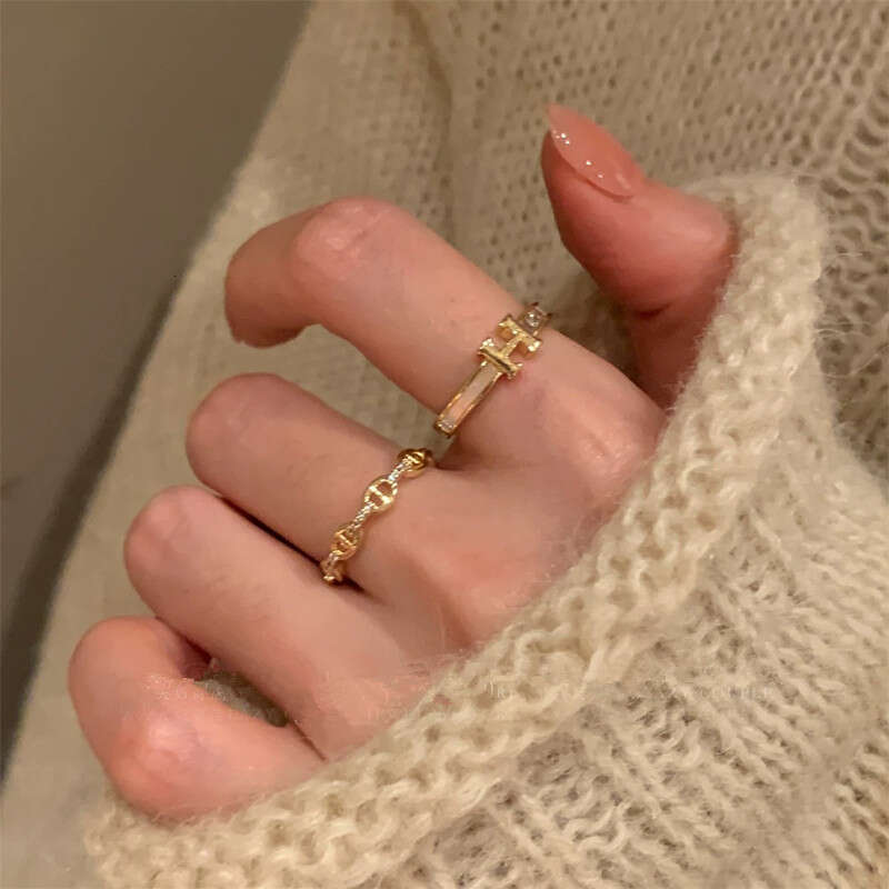 Jewelry Ring Cochon Lettre H avec Coquille Zircone Cubique Ajustable Empilable pour Usage Quotidien Cadeau Texture de Haute Trendy Stuff Letter Ring B