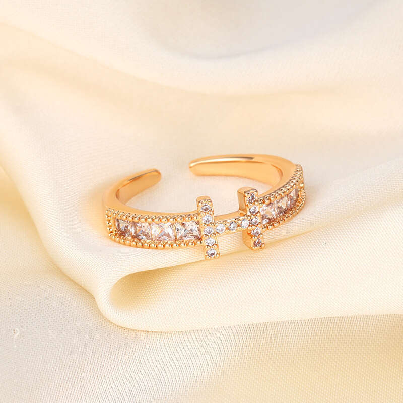 Ring Gold Plated Cubic Zirconia H Letter Open Adjustable Band Non Fading Light Luxury Niche for Daily Wear and Special Occasion Gift High Quality Text