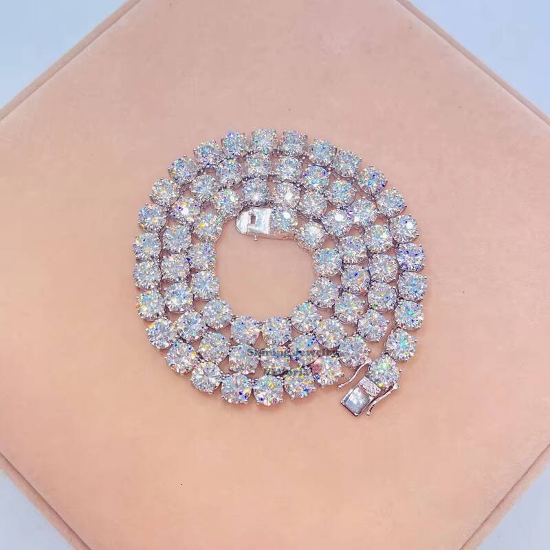 Sterling Silver White Gold 8mm Diamond Tennis Chain Hip Hop Men Moissanite Jewelry